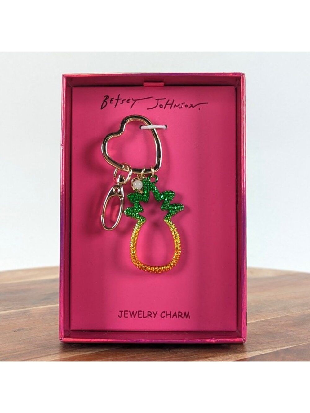 Betsey Johnson Sparkling Yellow Pineapple Bag Swag Keychain Purse Clip Charm
